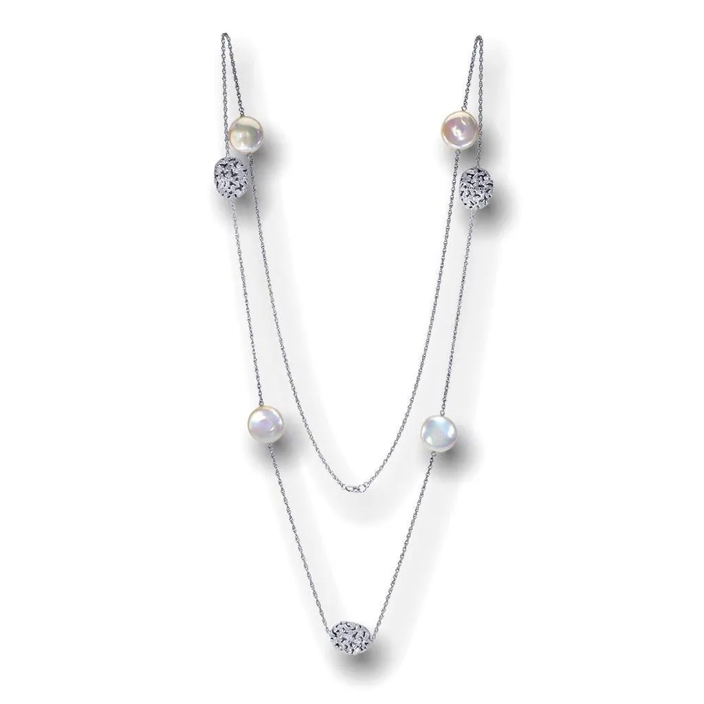 14 Karat White Gold Moneta Necklace with Coin Pearls