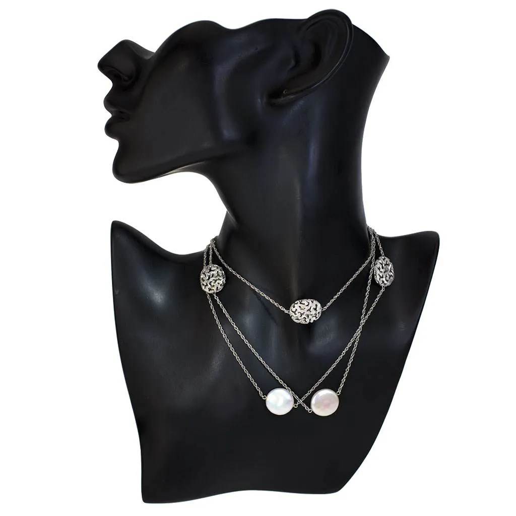 14 Karat White Gold Moneta Necklace with Coin Pearls