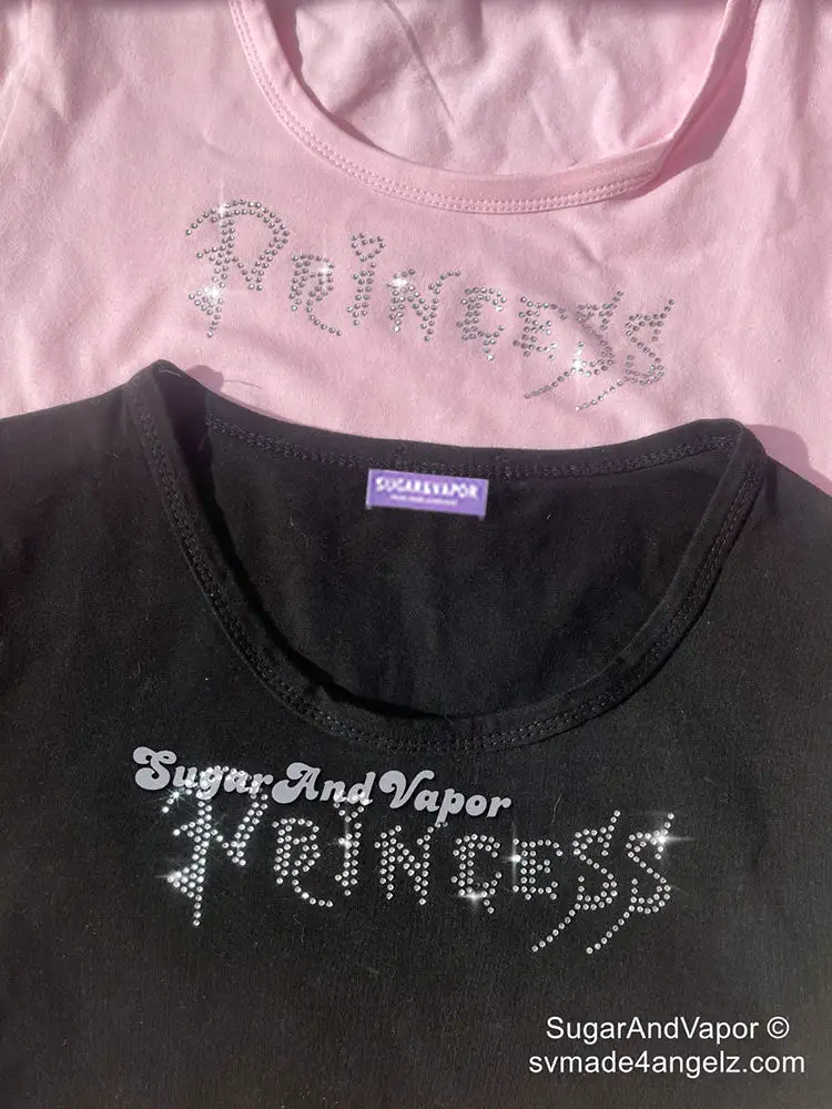 2000s Bling Princess Text Crop Tee