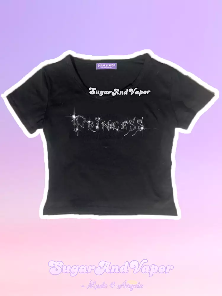 2000s Bling Princess Text Crop Tee