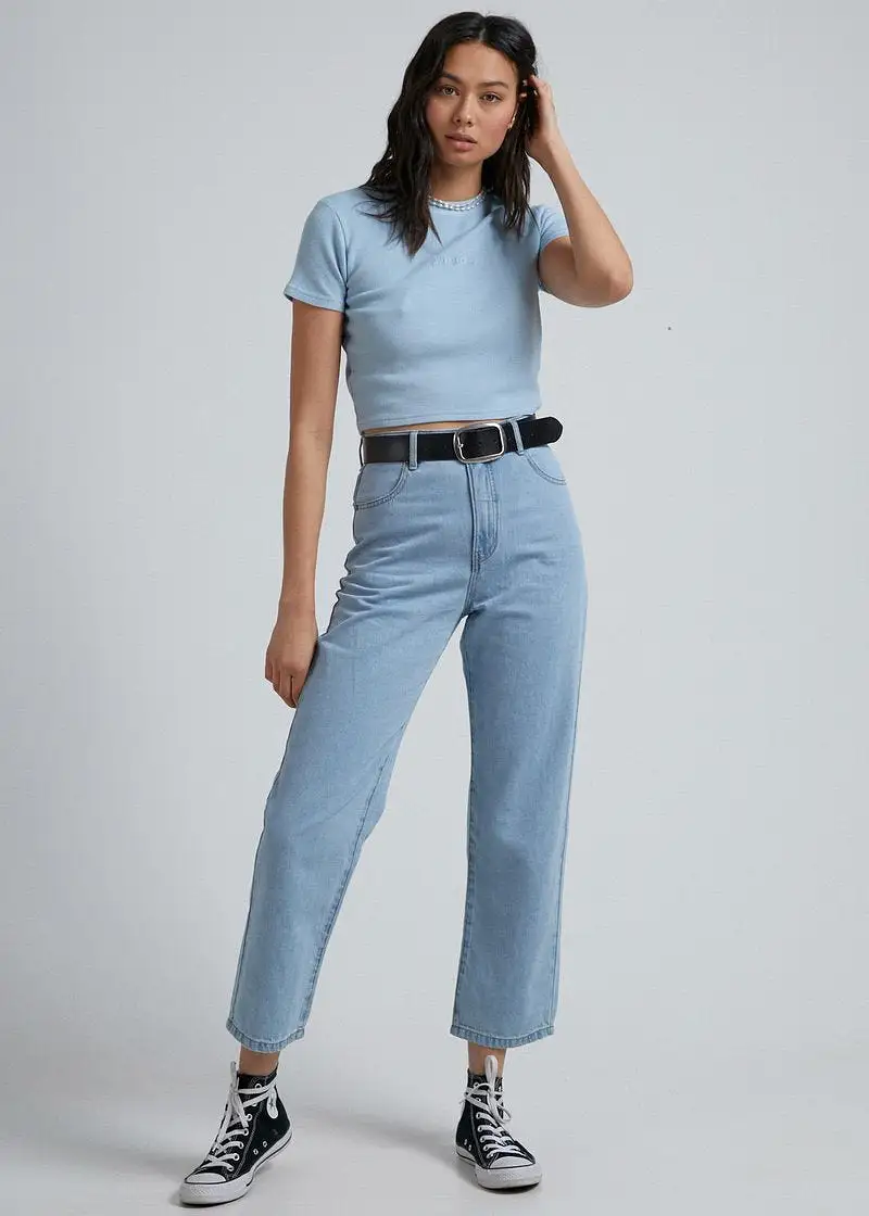 Afends Erin Waffle Fitted Tee Baby Blue