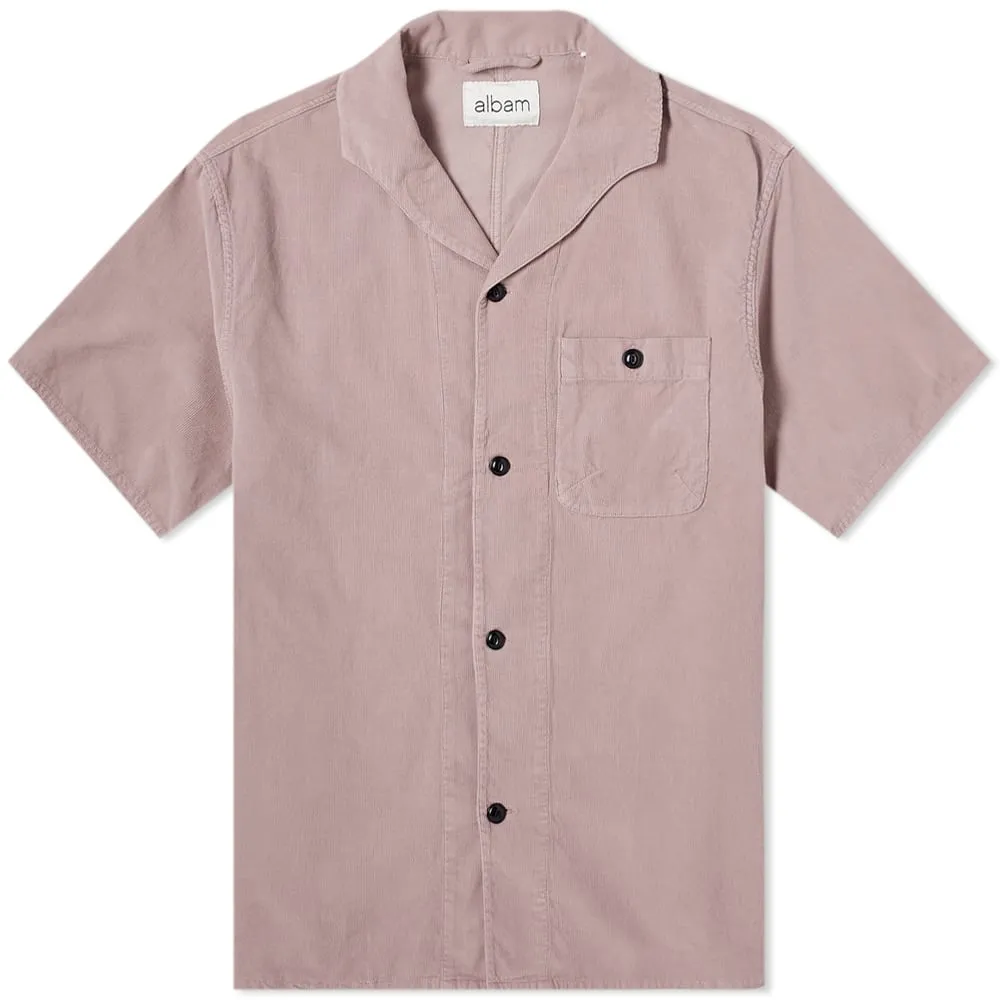 Albam Short Sleeve Miles Cord Camp Collar ShirtFaded Mauve