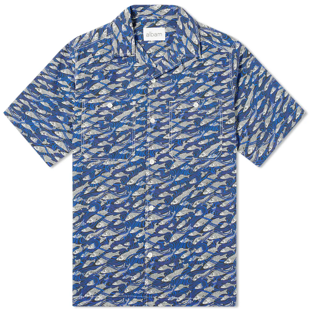 Albam Short Sleeve Revere Collar ShirtLiberty Fish Blue