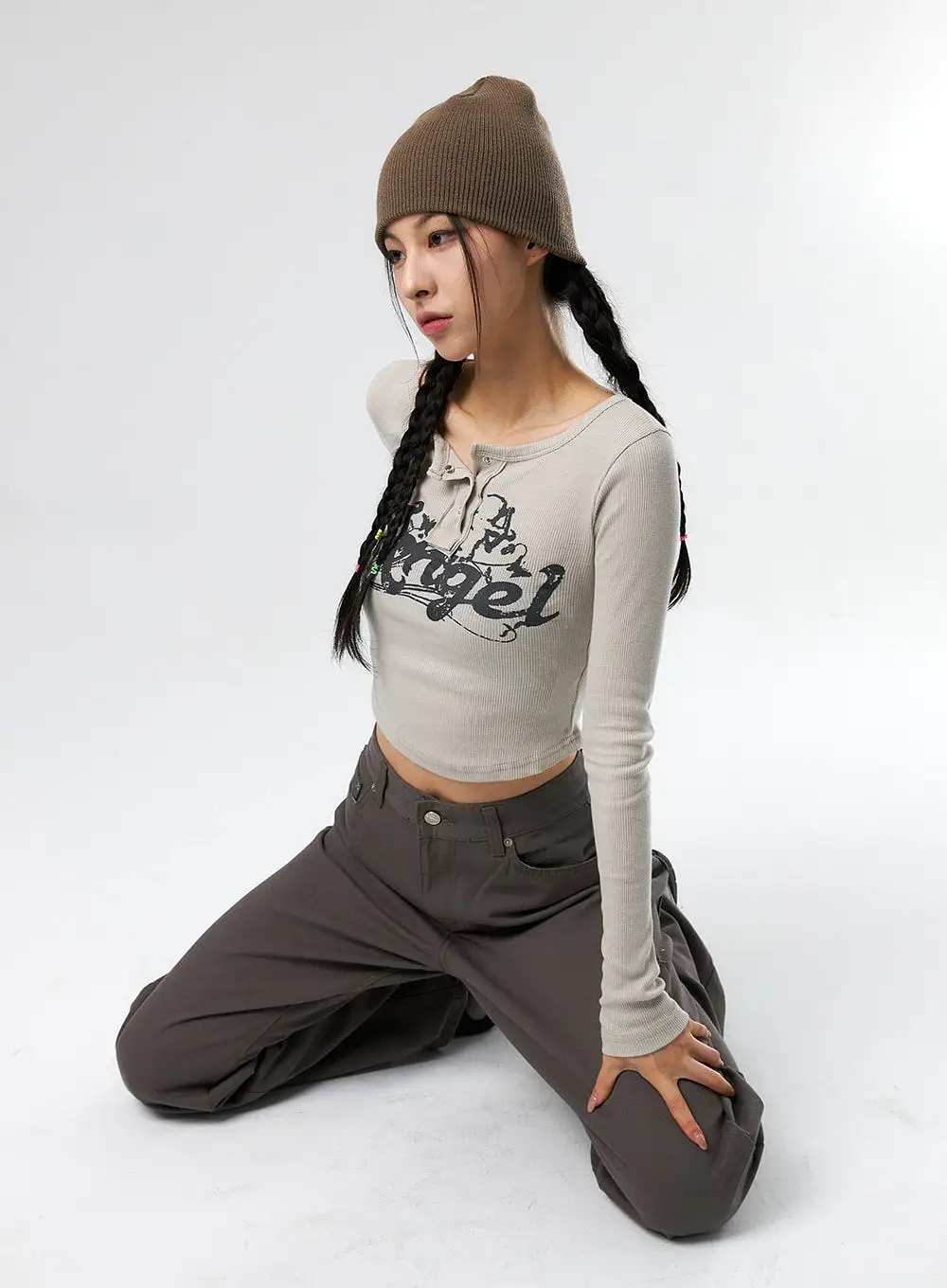 Angle Button Snap Crop Tee IS327