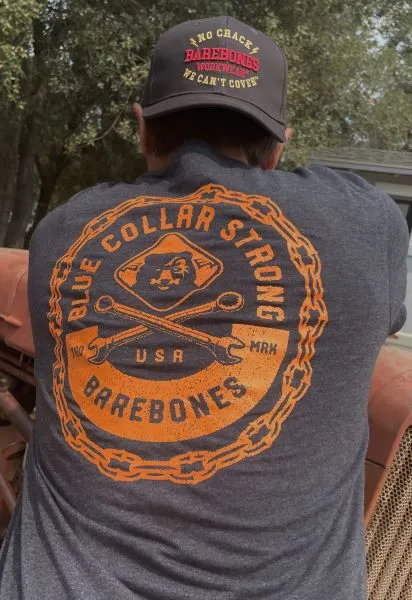 BareBones WorkWear Blue Collar Strong Wrenches & Chains Short Sleeve Tee