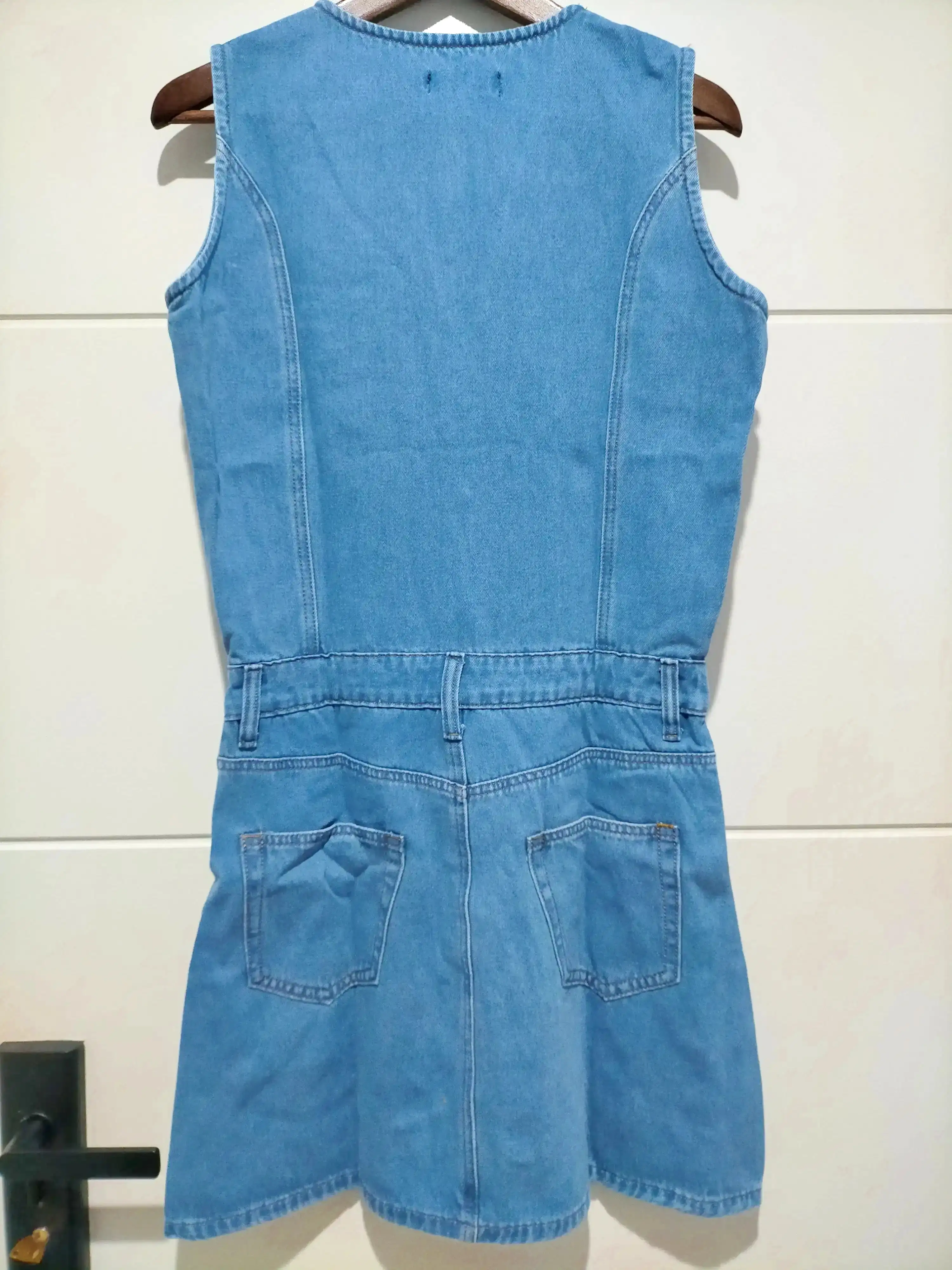 Bayside Denim Button Front Mini Dress Mid Blue