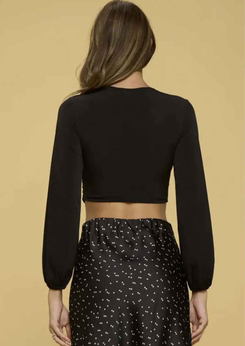 Be Daring Black V-Neck Long Sleeve Crop Top Made in USA