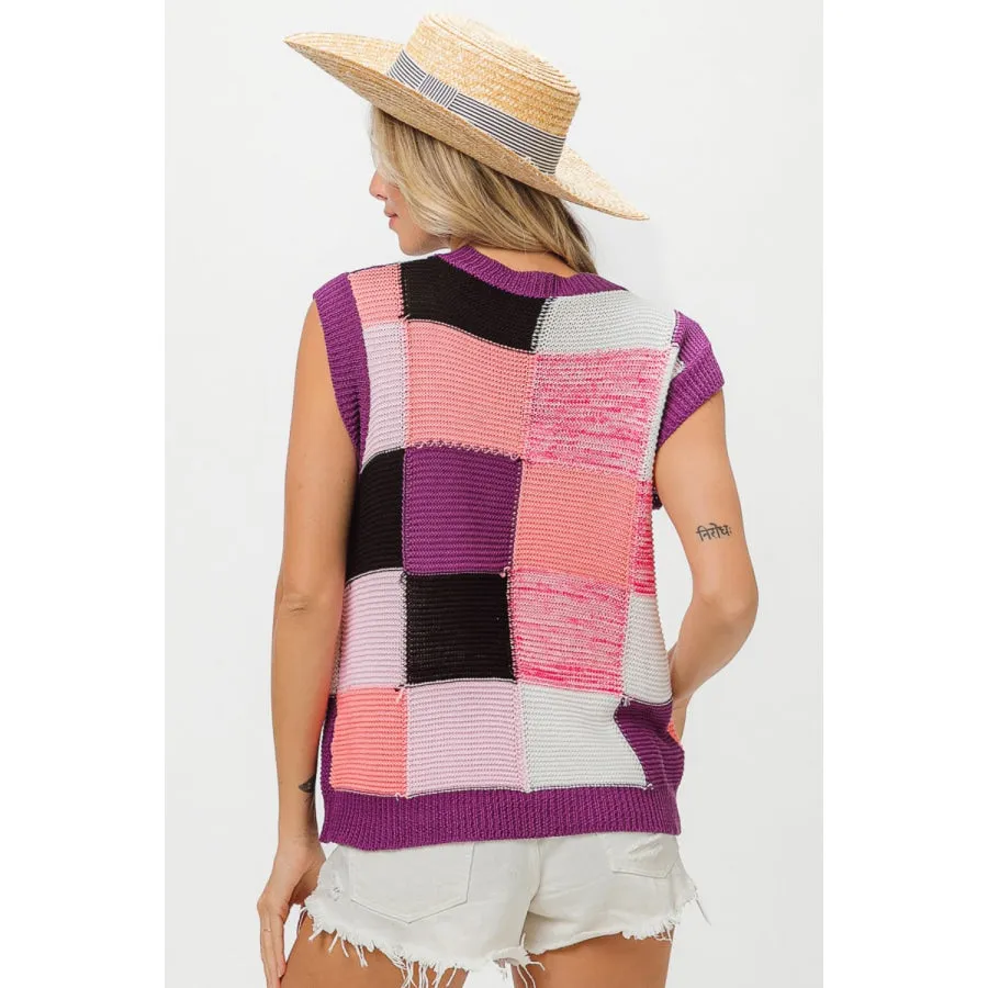 BiBi Color Block Round Neck Sweater Vest