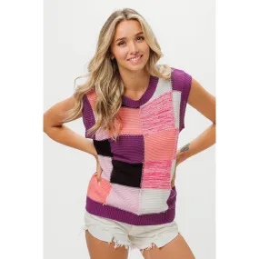 BiBi Color Block Round Neck Sweater Vest