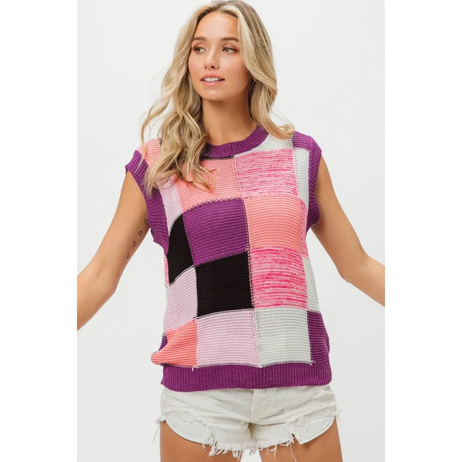 BiBi Color Block Round Neck Sweater Vest