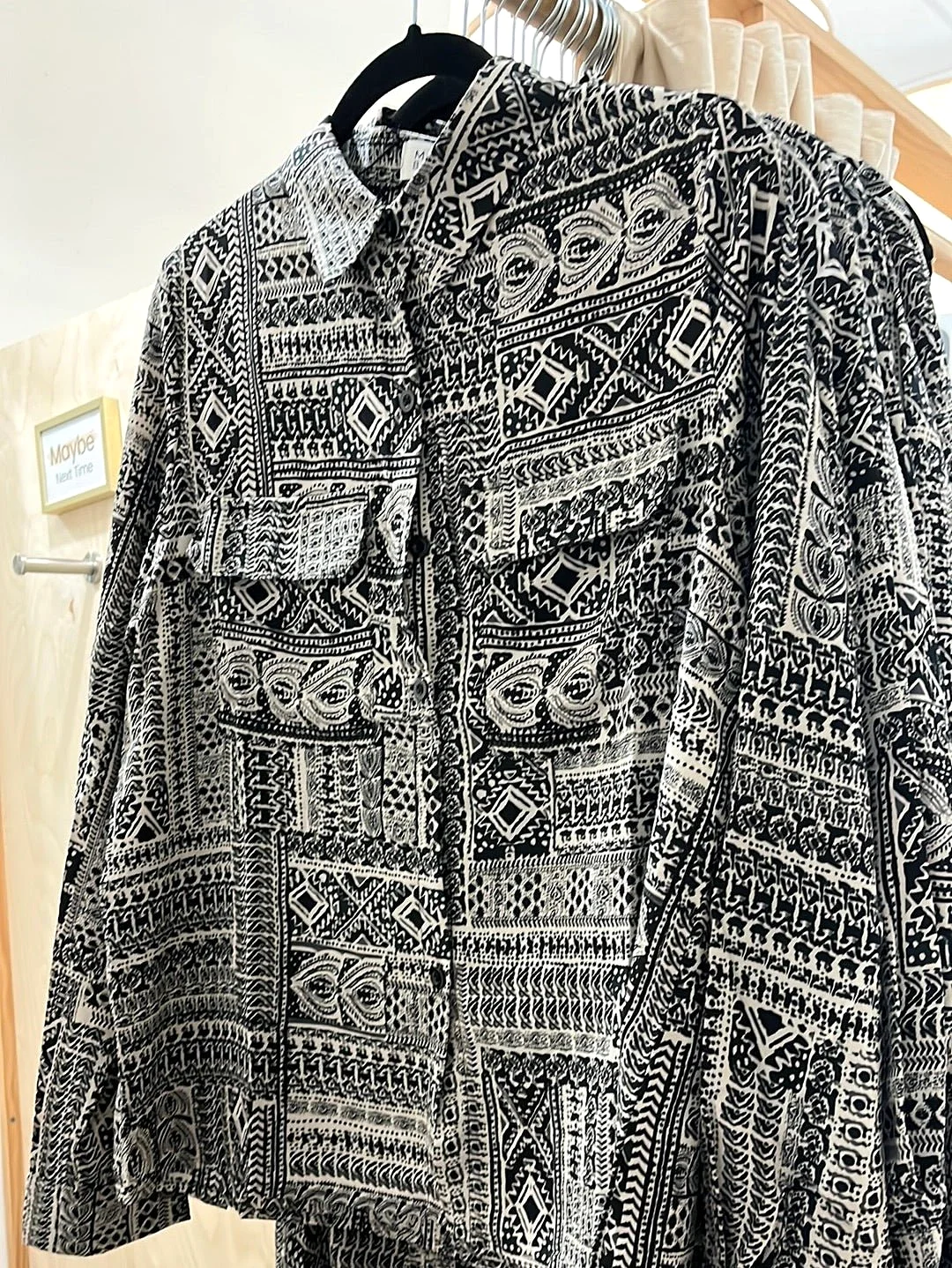 Black & Cream Aztec Button Up