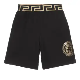 Black & Gold Medusa Print Shorts