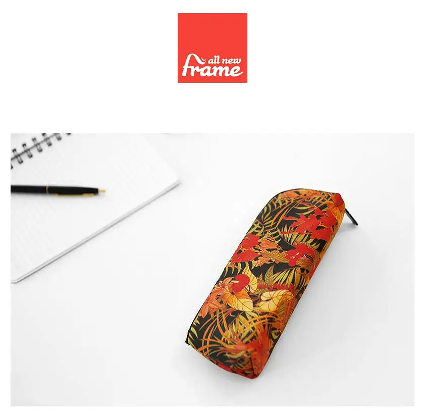 Black Orange Tropical Floral Flower Graphic Pencil Cases Stationery Zipper School 19cm Office organizers cosmetic pouches Gifts 