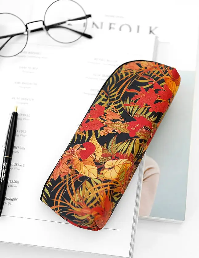 Black Orange Tropical Floral Flower Graphic Pencil Cases Stationery Zipper School 19cm Office organizers cosmetic pouches Gifts 