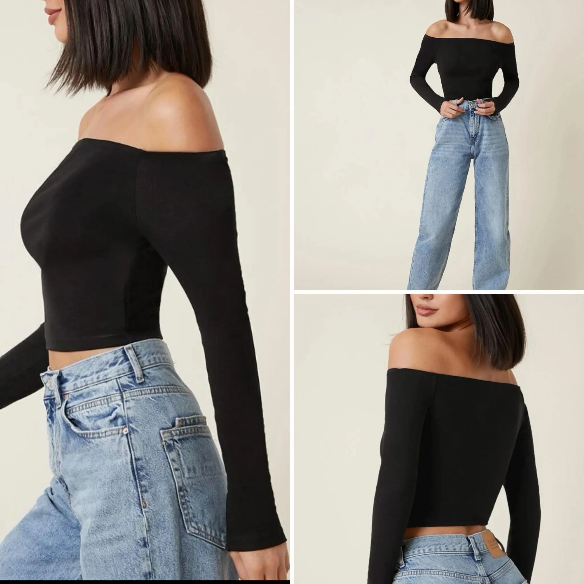 BLK Off Shoulder Crop Tee