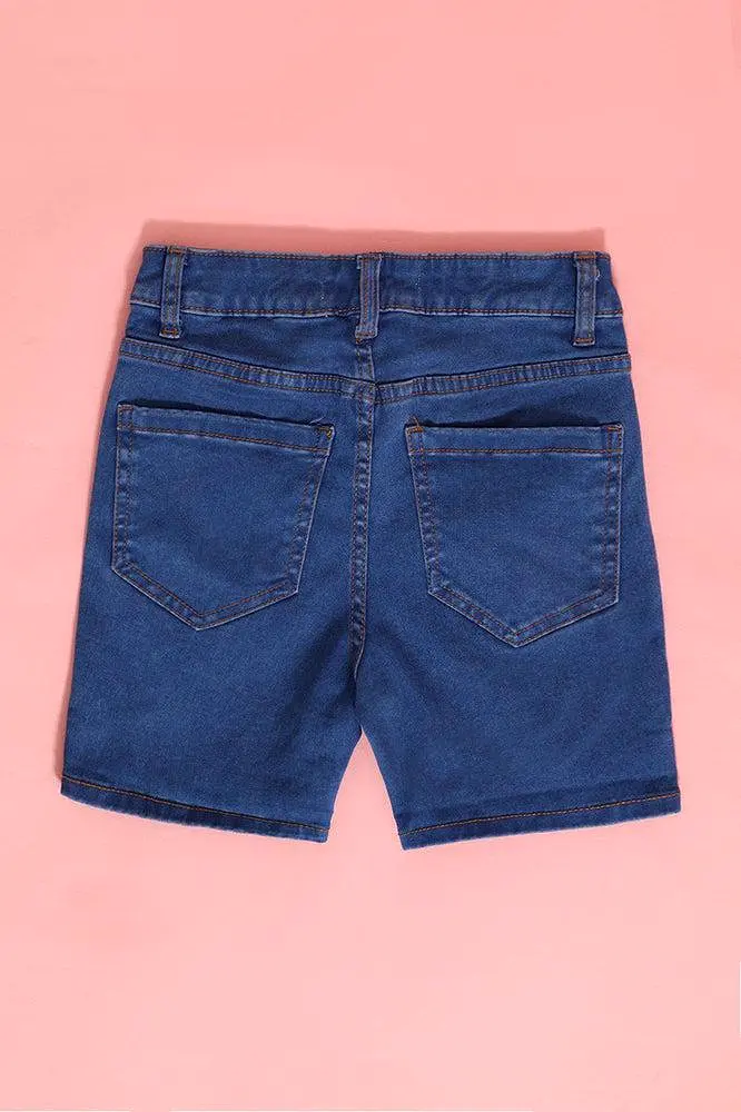 Blue Button Front Girls Shorts