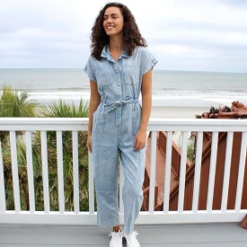 Blue Front Button Jumpsuit