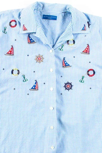 Blue Gingham Nautical Button Up Shirt