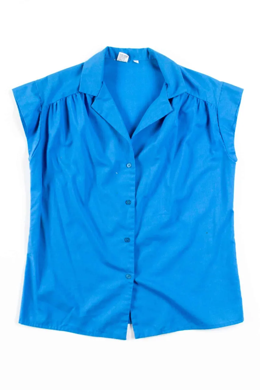 Blue Sleeveless Button Up Blouse