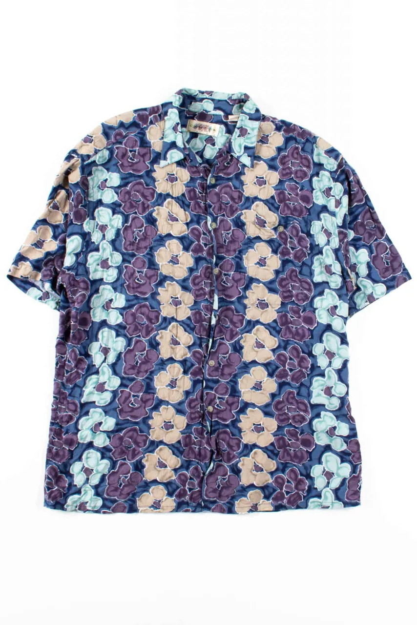 Blue Watercolor Floral Button Up Shirt