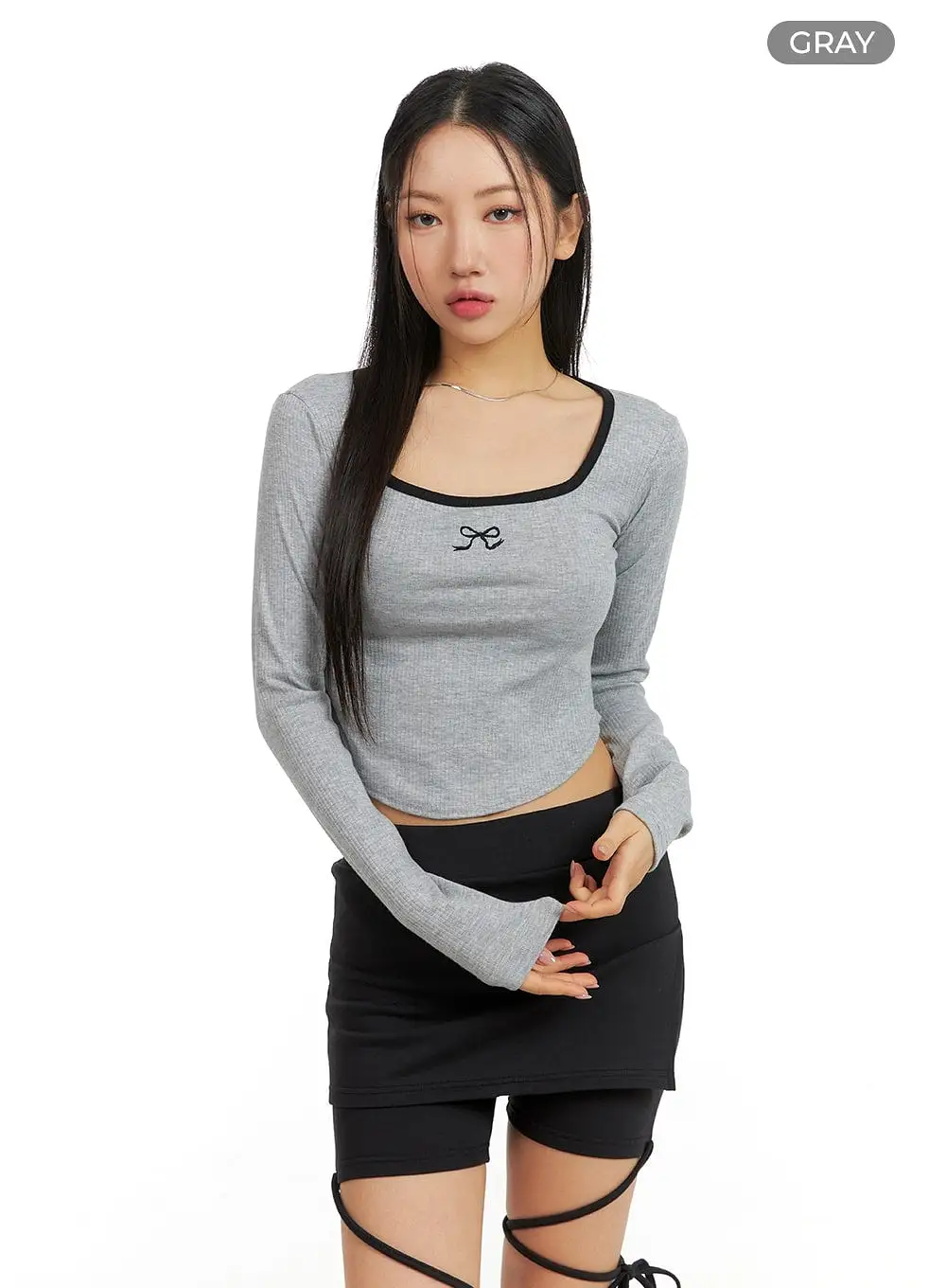 Bowknot Long Sleeve Crop Top CM412