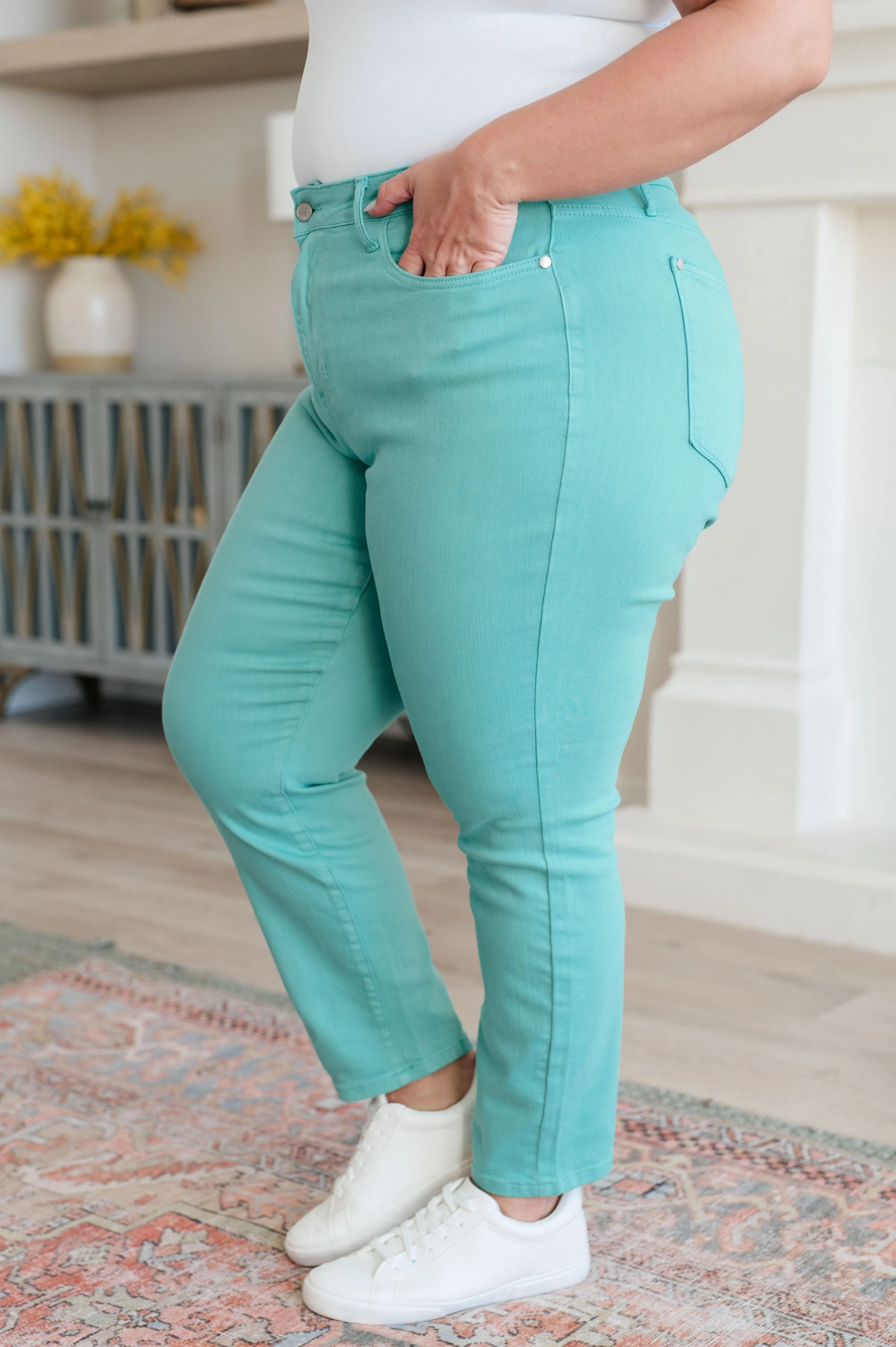 Bridgette Garment Dyed Slim Jeans in Aquamarine