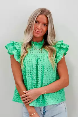 Brittney High Neck Eyelet Flutter Sleeve Blouse