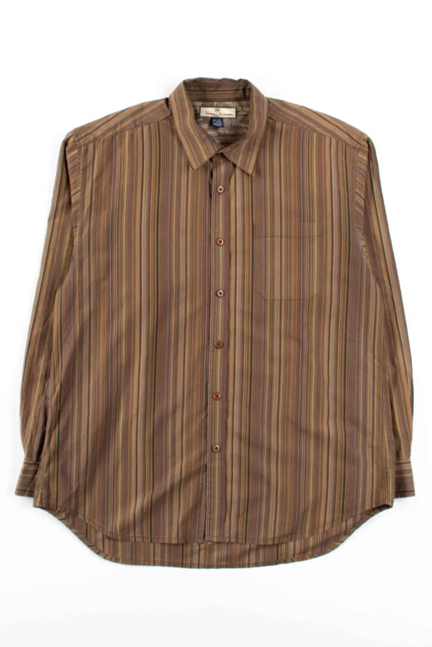 Brown Dense Striped Button Up Shirt