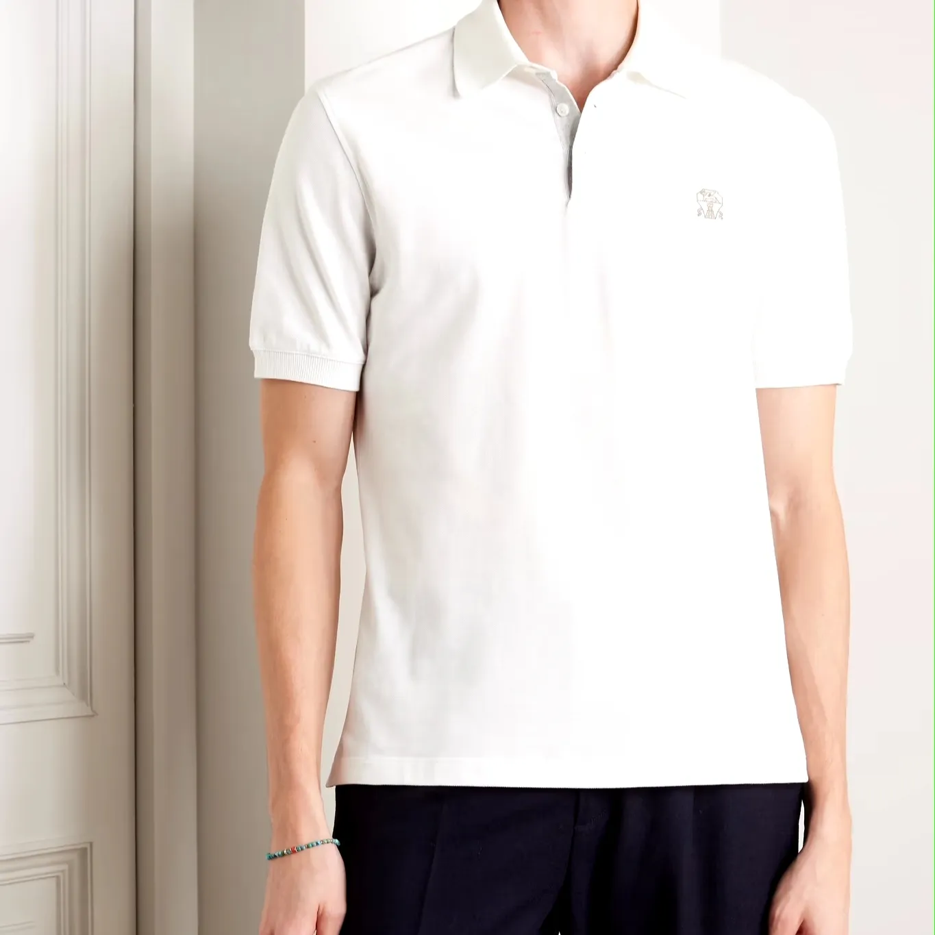 BRUNELLO CUCINELLI  |Cotton Short Sleeves Logo Front Button Polos