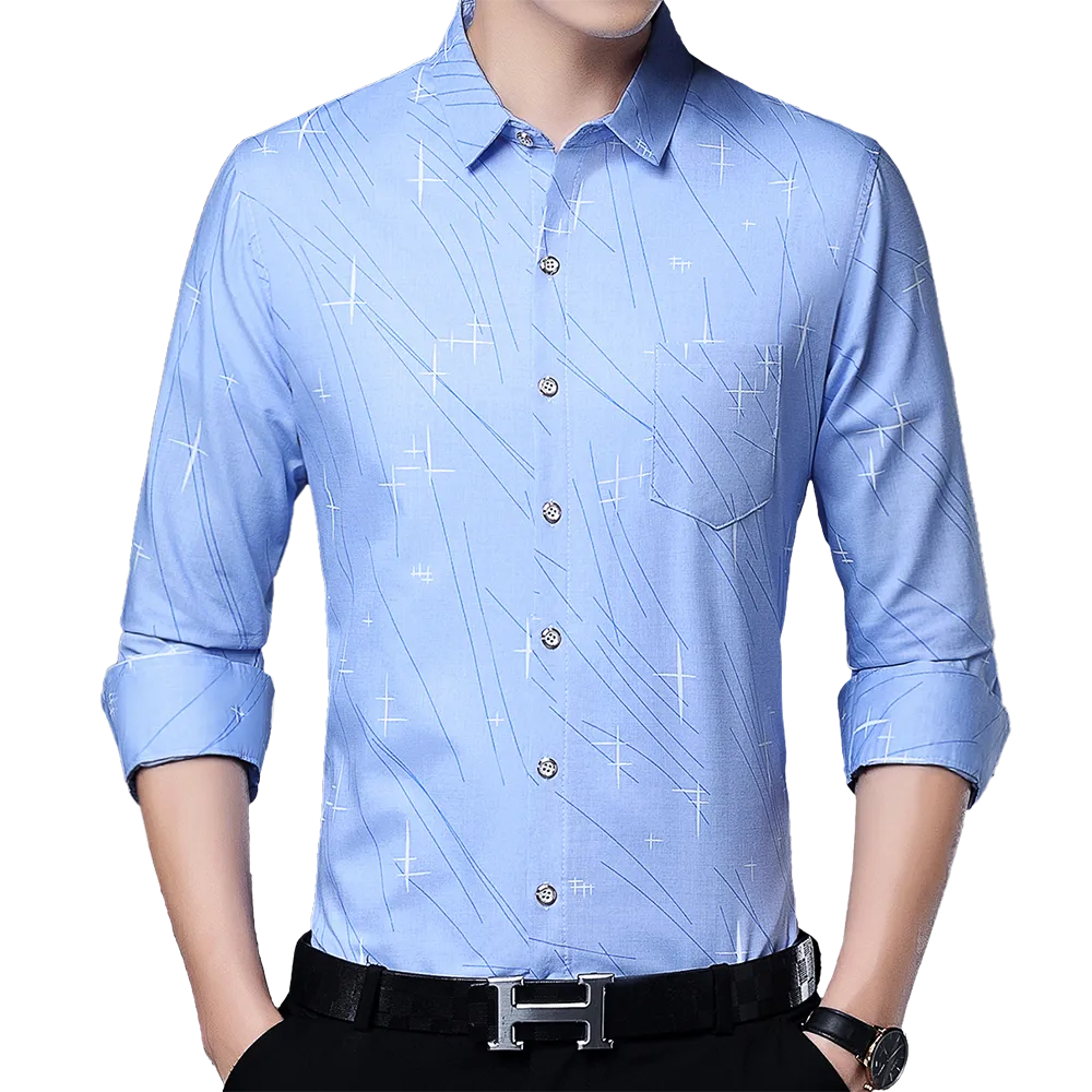 Casual Korean Fashion Square Collar Long Sleeve Luxury Shirt for Men