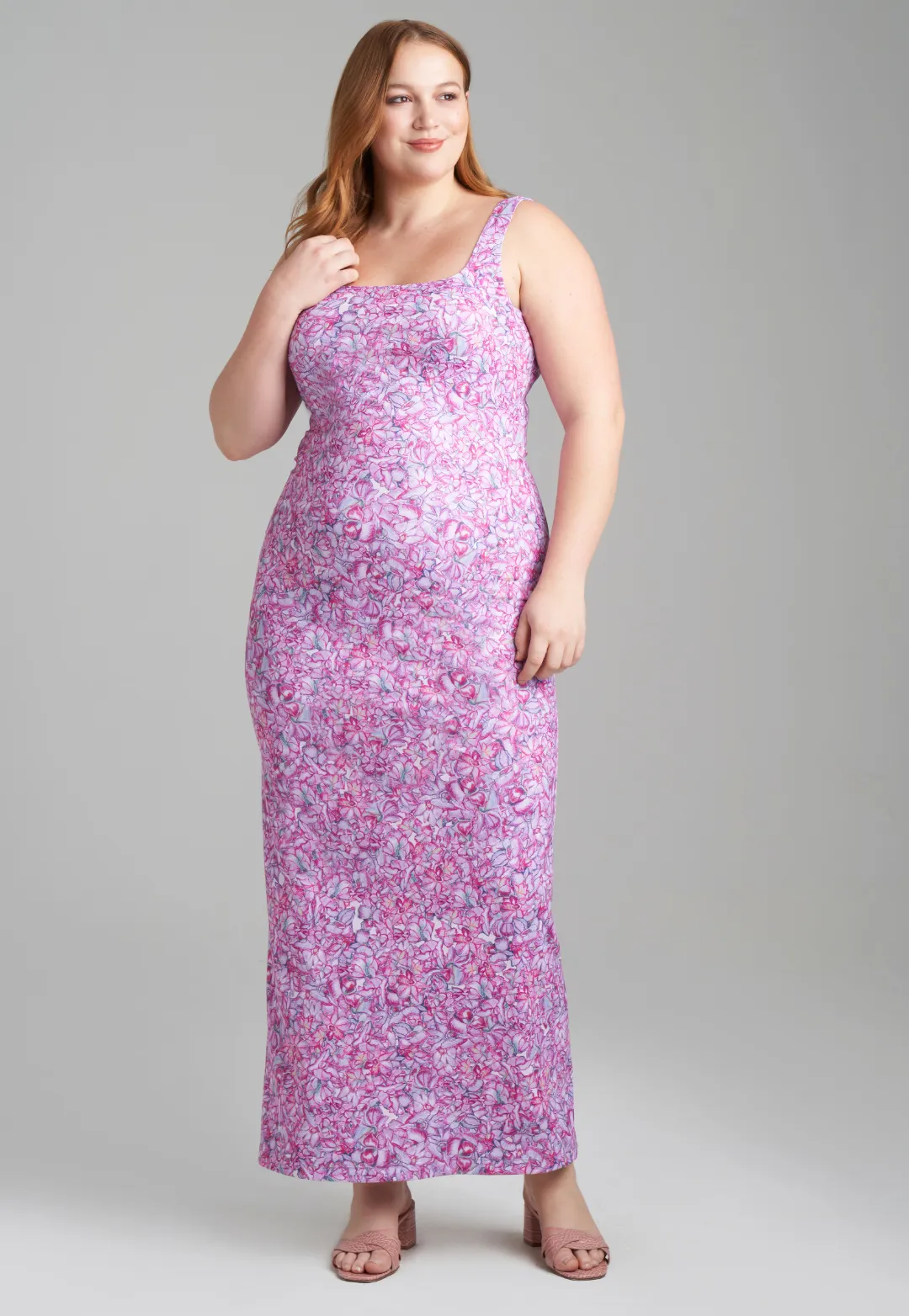 Caterina Long Stretch Knit Dress in Blooming Orchid