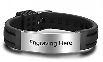 CBA102176- Personalized Black Wrist Strap Bracelet, Stainless Steel, Adjustable