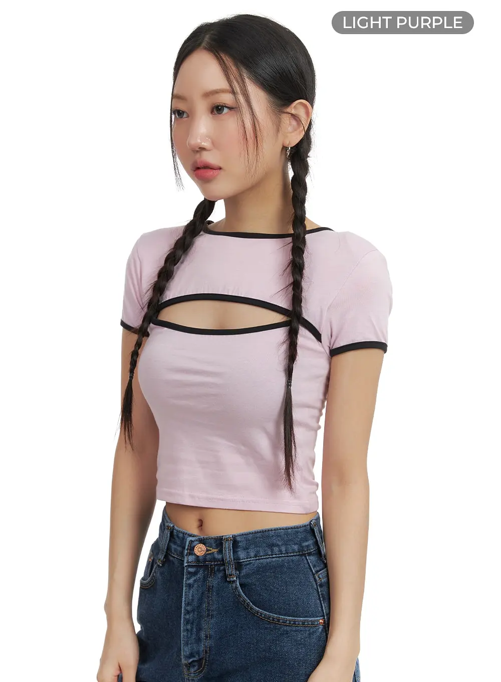 Color Block Cutout Crop Tee OM428