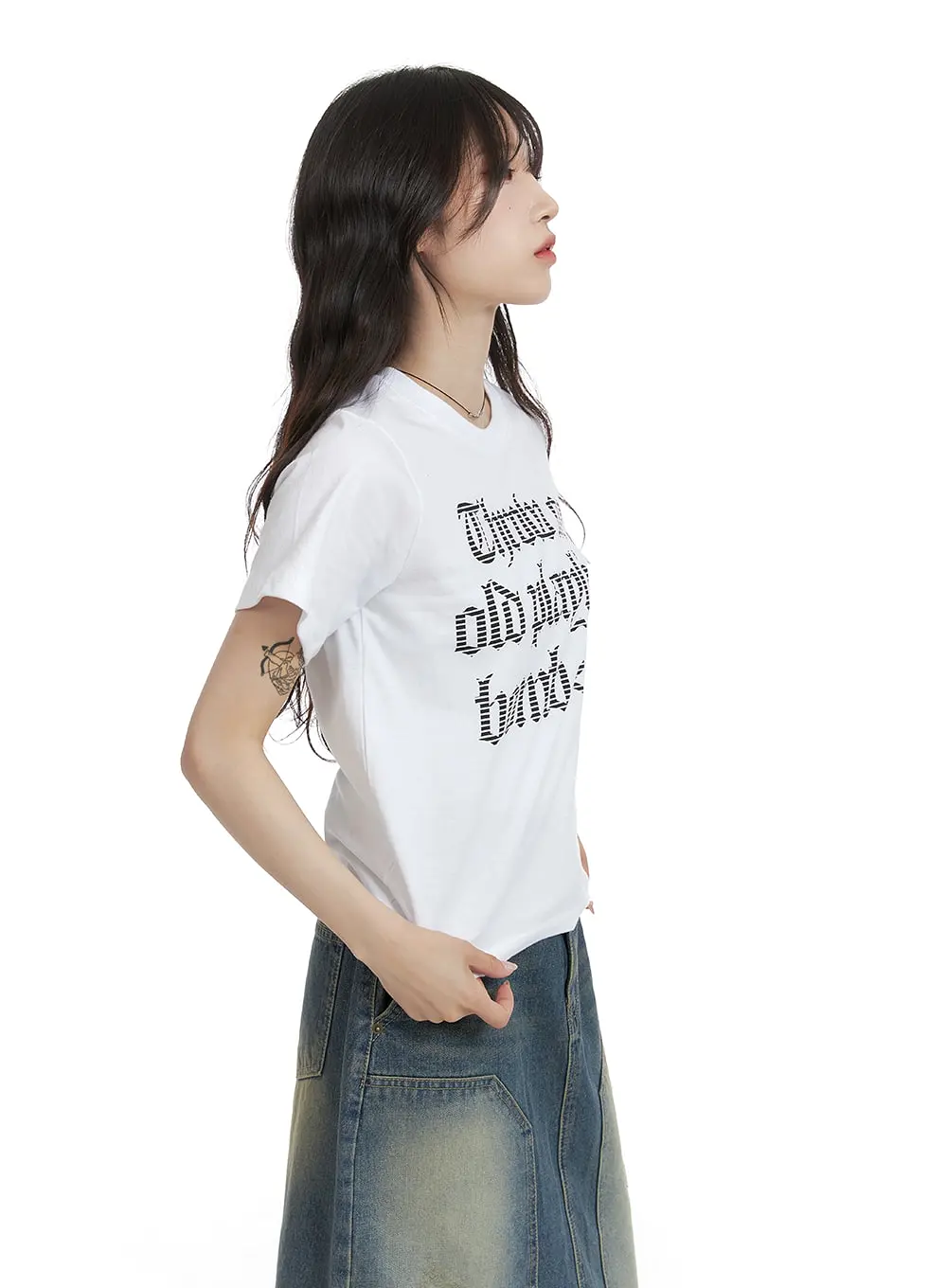 Cotton Lettering Crop T-Shirt CA408