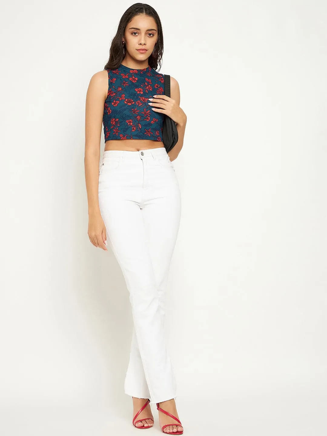 Cotton Stretchable High Neck Crop Top