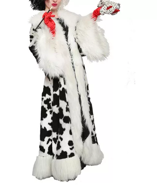 Cruella Deville Furcoat - Emma Stone Coat - Black Dot White Fur Coat