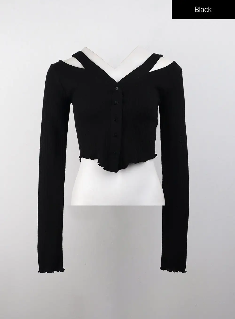 Cut Out Buttoned Long Sleeve Crop Top CJ408