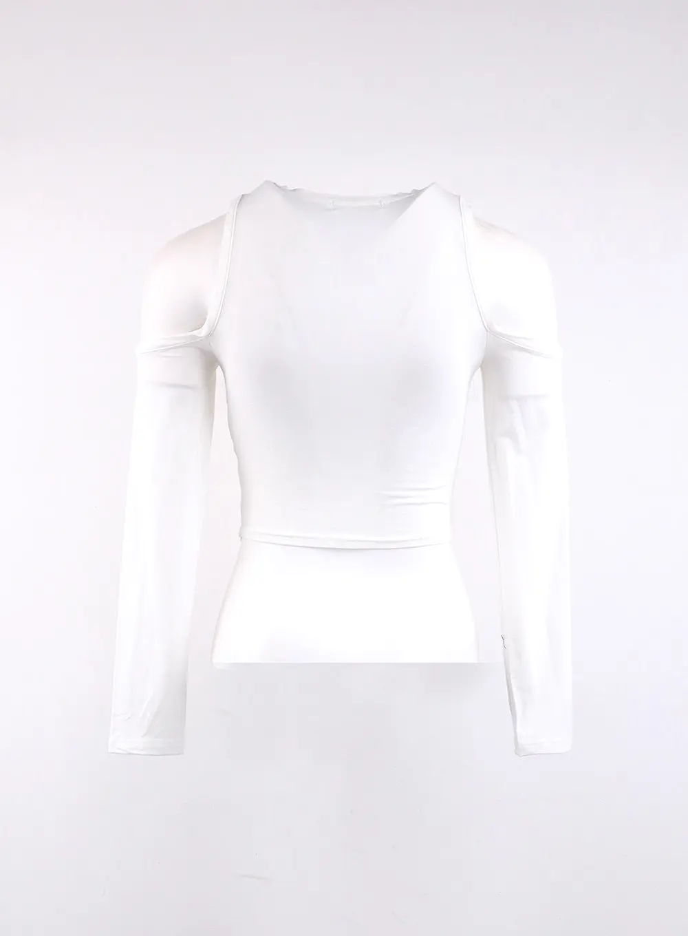 Cut Out Shoulder Long Sleeve Crop Tee CJ418