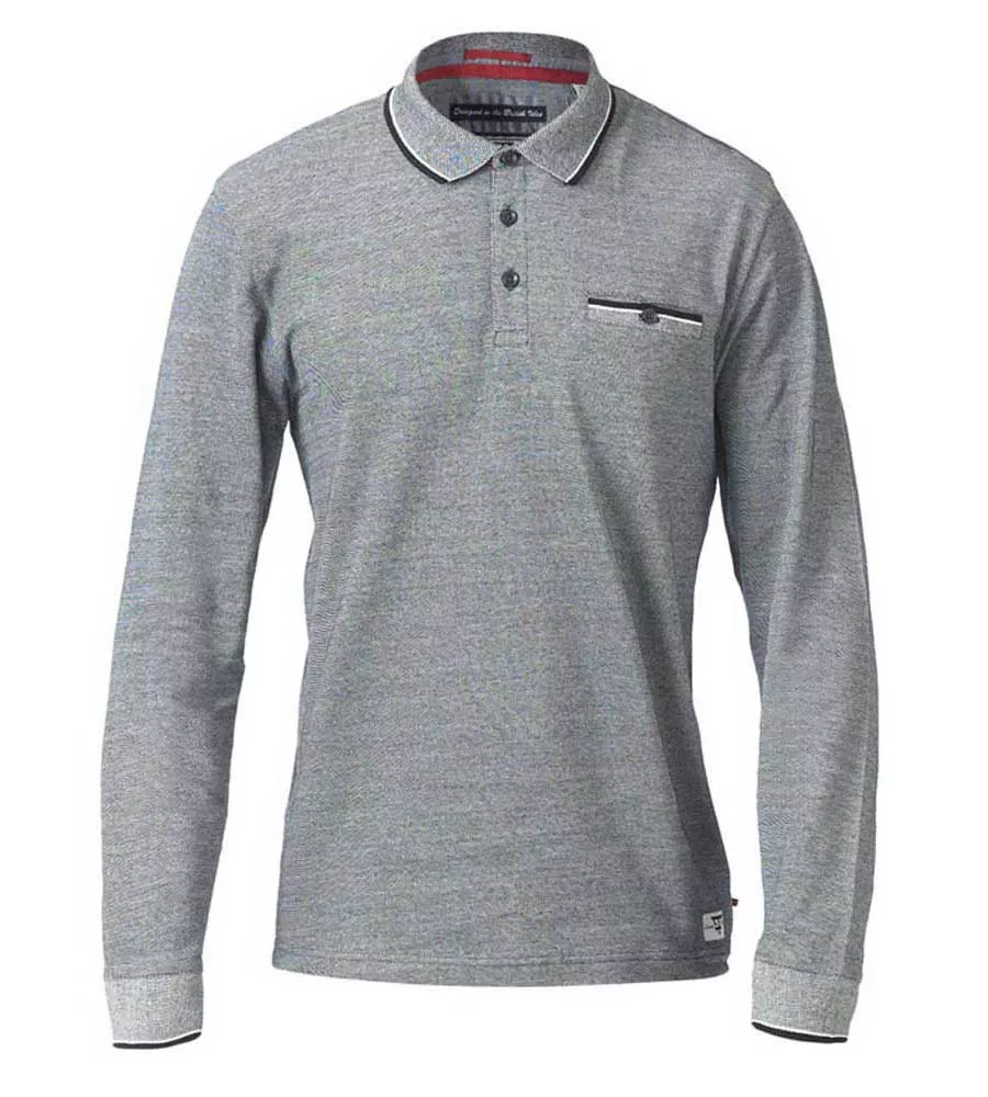 D555 Mens Long Sleeve Polo Shirt With Jacquard Collar and Cuff (HOWARD CHARCOAL)