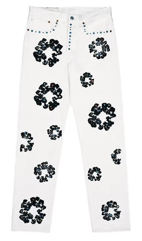 Denim Tears x Levi's 501 Cotton Rhinestone Wreath White Jeans