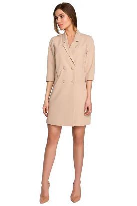 Double-Breasted Daydress Front Button  Stylove in Beige