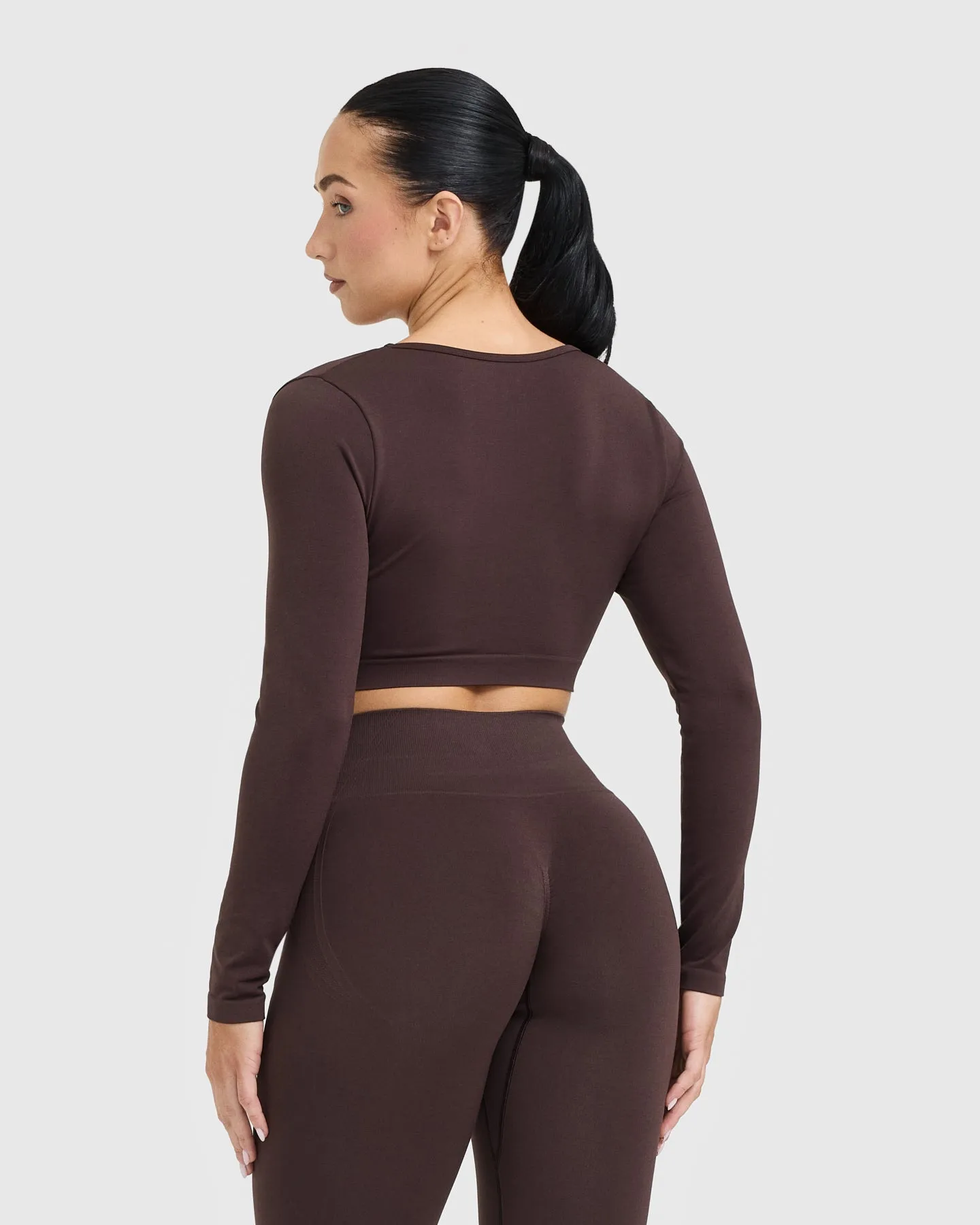 Effortless Square Neck Crop Long Sleeve Top | Plum Brown