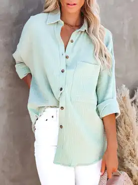 Elegant Button-Up V-Neck Long Sleeve Blouse