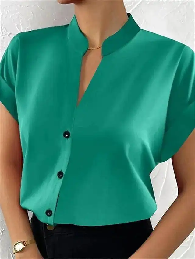 Elegant Standing Collar Women's Short Sleeve Blouse