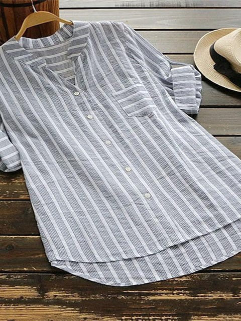 Elegant Striped Button-Front Blouse for Women