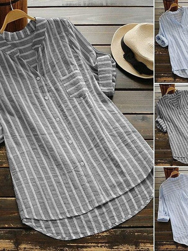 Elegant Striped Button-Front Blouse for Women