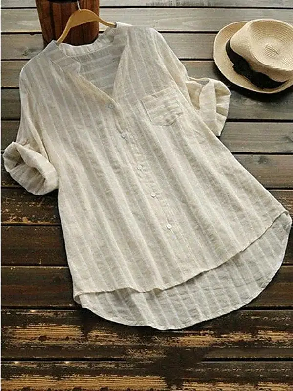 Elegant Striped Button-Front Blouse for Women