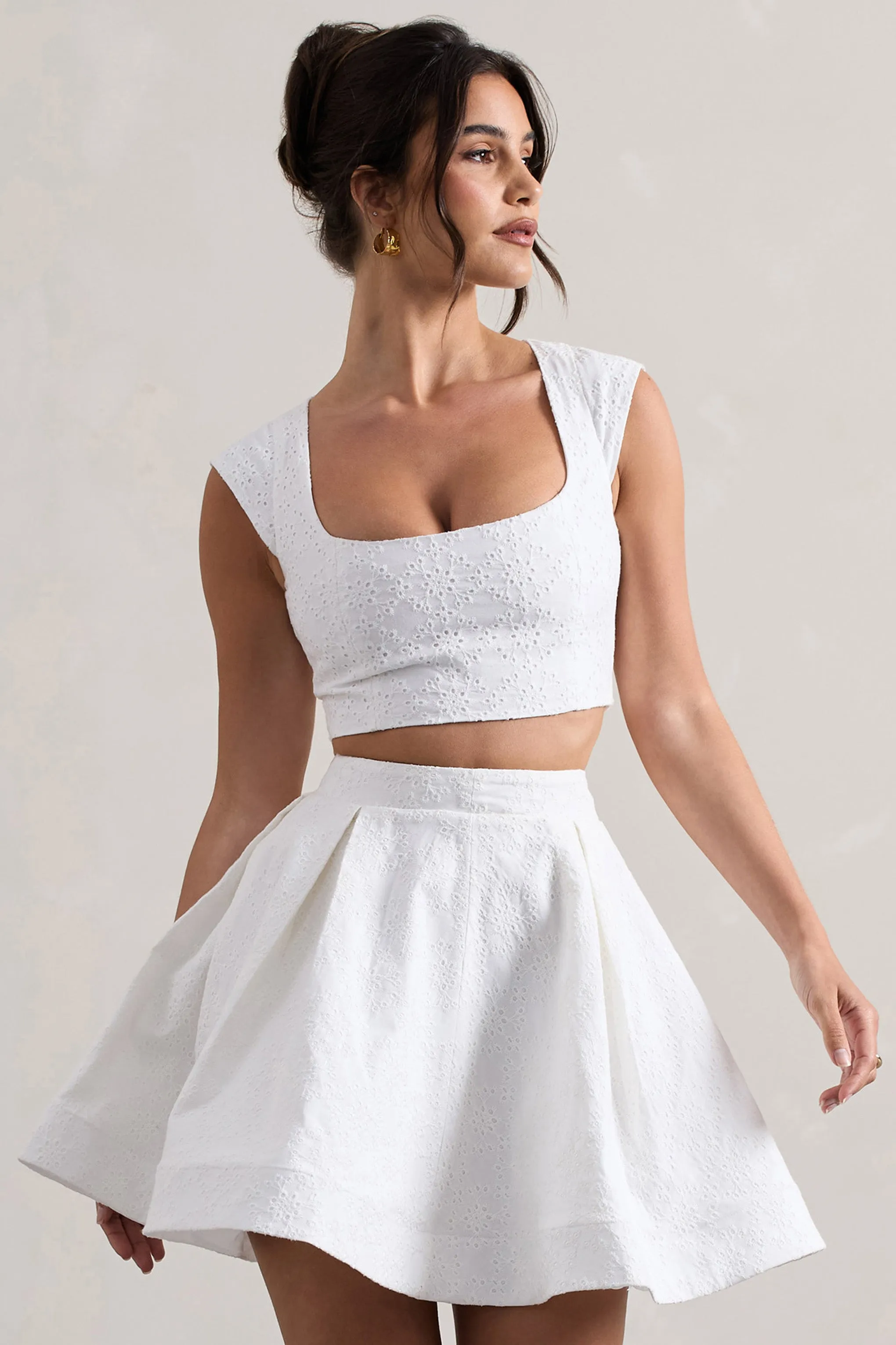 Estela | White Lace Square-Neck Crop Top