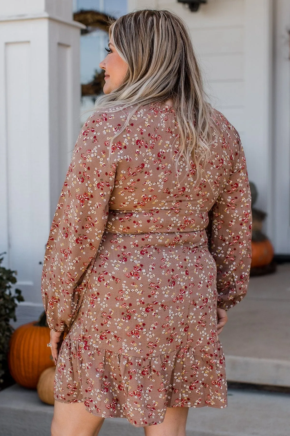 Evenings In Autumn Floral Dress- Mocha