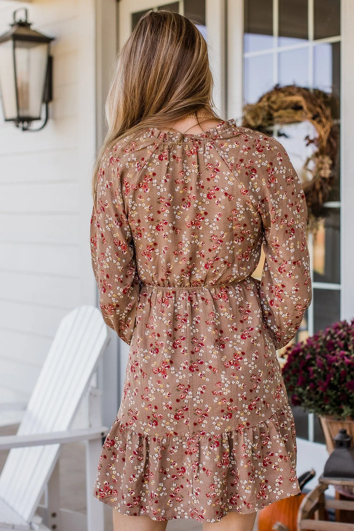 Evenings In Autumn Floral Dress- Mocha